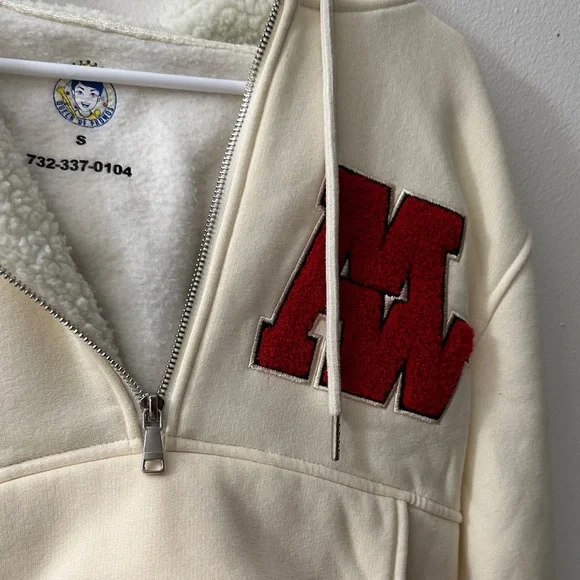 GENERIC Half-Zip Sherpa-Lined Hoodie Cream White SIZE SMALL Cozy Fall Walking - Picture 3 of 4